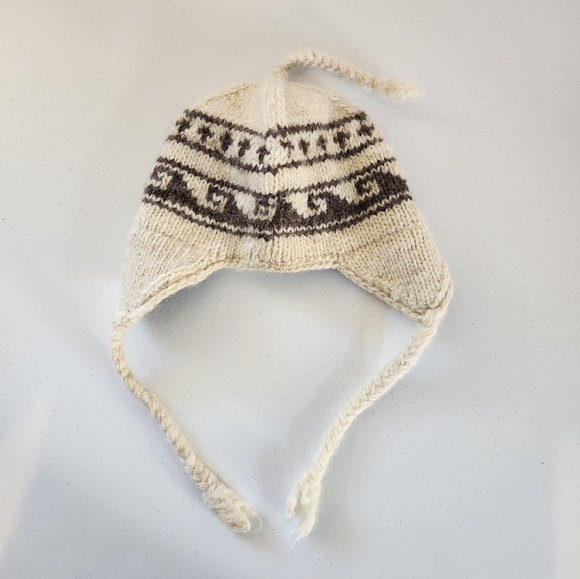 Handmade Vintage Wool Beige Trapper Winter Hat Touque Mens Womens Cowichan 90s - Picture 4 of 6